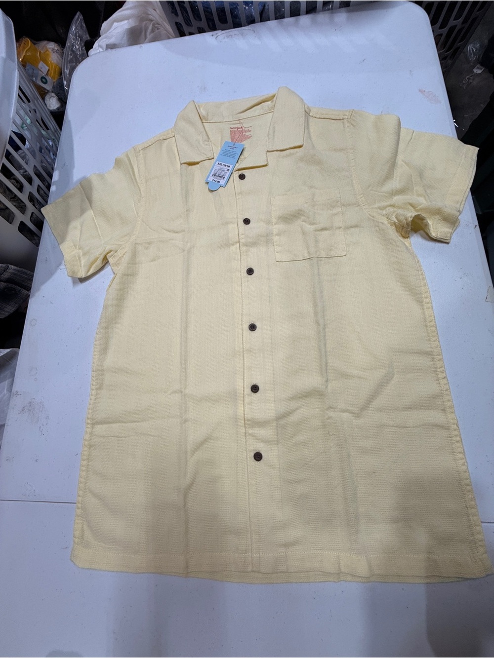Boys Youth Polo Short Sleeve light yellow Button-Up Shirt